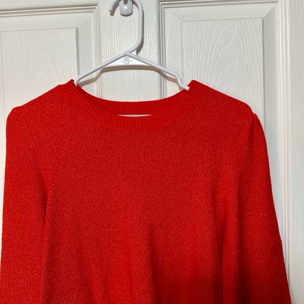 LOFT Size Medium Orange Red Crewneck Sweater With Cute Ties at Wrist - Picture 3 of 4